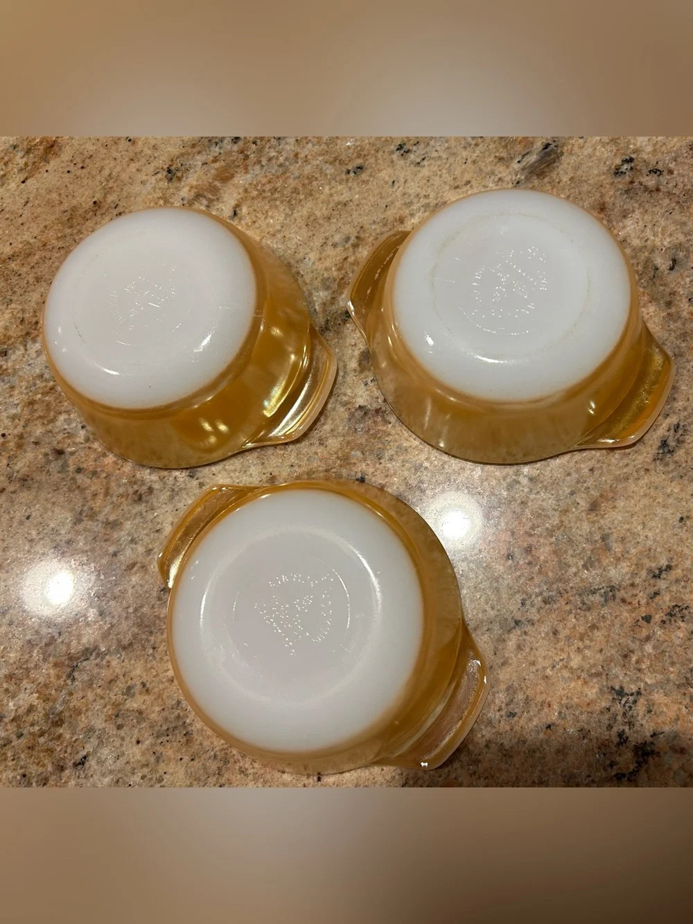 Anchor Hocking Fire King #472 Peach iridescent Lusterware 12oz Bake Set of (3)